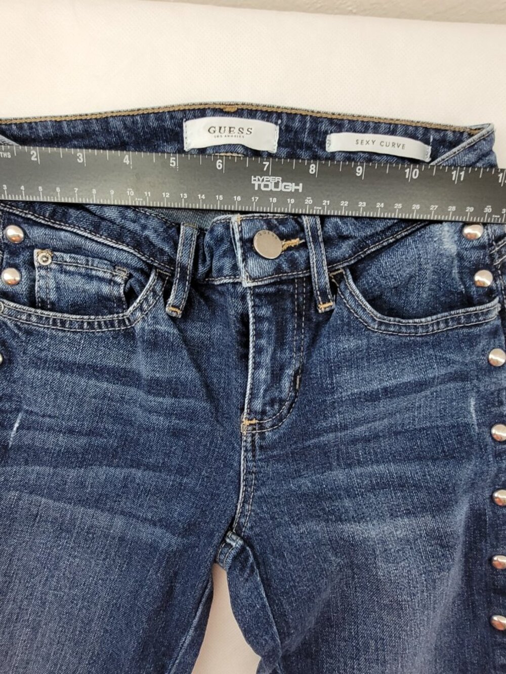Guess Jeans Womens 24 Blue Denim Sexy Curve Skinny Stretch Studded Hardware Edgy - Picture 7 of 13